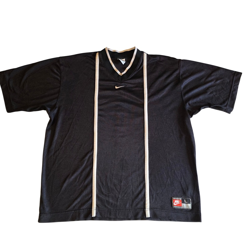Vintage 90s Nike Team Jersey Mens L Black Striped V-Neck Mesh Swoosh F97
